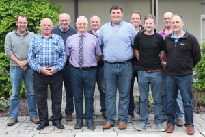 Members of the Council of ITLUS at the presentation of the ITLUS/Rosenbohm farm internship to Denis Dunne from Rathangsn, Co. Kildare. L to R: Stuart Goodwin, Dick Fitzgerald, Hugh McDonnell, Anthony Collins (president), Bill Shanahan, Denis Dunne, John Phelan, Clive Carter, John O'Loughlin and Mervyn McCann.